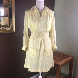 Vintage 1970s Sheer Yellow Belted Dress